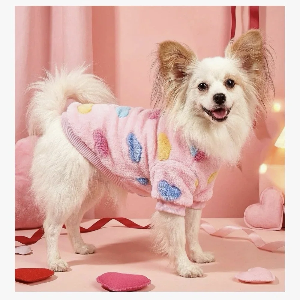 Heart Print Flannel Dog Vest Soft Puppy Coat Dogs Winter Wear Size XL